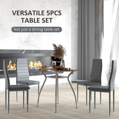 HOMCOM Five-Piece Dining Set, with Padded Chairs and Glass-Top Table - Grey