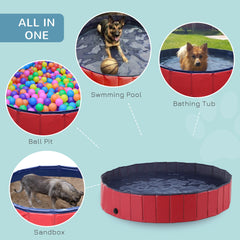 PawHut Foldable Dog Paddling Pool Pet Cat Swimming Pool Indoor/Outdoor Collapsible Summer Bathing Tub Shower Tub Puppy Washer (â160 √É‚Äî 30H cm, Red)