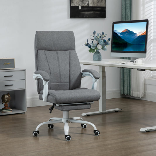 Vinsetto Office Chair, Ergonomic Desk Chair, Fabric Work Study Chair with 155√Ç¬∞ Reclining Back and Footrest, Adjustable Height and Swivel Wheels, Grey