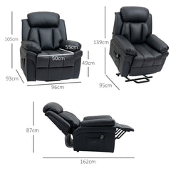 HOMCOM Power Lift Chair Recliner for Elderly, Electric Recliner Chair, Overstuffed Faux Leather Riser and Reclining Armchair with Remote Control, Side Pockets, for Living Room, Black