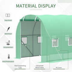 Outsunny Walk-in Polytunnel Greenhouse, Outdoor Garden Tunnel Greenhouse Tent with Zipped Roll-Up Door and 8 Mesh Windows, 4 x 2M