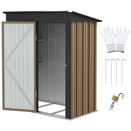 Outsunny 5 x 3ft Corrugated Steel Storage Shed, with Lock - Brown