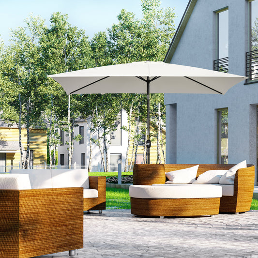 Outsunny 3x2m Patio Parasol Garden Umbrellas Canopy with Aluminum Tilt Crank Rectangular Sun Shade Steel, Cream White