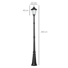 Outsunny 2.4 m Garden Lamp Post Light, LED Solar Powered Patio Path Lighting Lamp with Aluminium Frame, PIR Motion Sensor for Lawn, Pathway, Driveway, Black