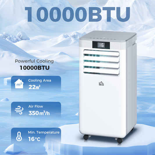 HOMCOM 10000 BTU Air Conditioning Unit, 4-in-1 Portable Air Conditioner, Dehumidifier, Cooling, Fan, Sleep Mode, with Remote Control, LED Display, 2 Speeds, 24H Timer, Window Venting Kit, 22m√Ç¬≤
