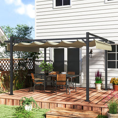 Outsunny 3 x 4m Aluminium Pergola, with Retractable Roof - Grey/Khaki