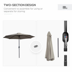 Outsunny 3(m) Tilting Parasol Garden Umbrellas, Outdoor Sun Shade with 8 Ribs, Tilt and Crank Handle for Balcony, Bench, Garden, Light Grey