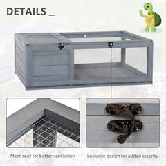 PawHut Tortoise House, Small Reptile Wooden House, with Mesh Roofs, Side Panels, for Turtles, Lizards, Geckos and Snakes