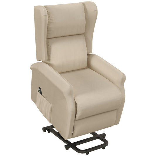 HOMCOM Power Lift Recliner Armchair, Electric Lift Chair for Elderly, Fabric Riser and Reclining Chair with Remote Control, Side Pockets, Extended Footrest, for Living Room, Beige