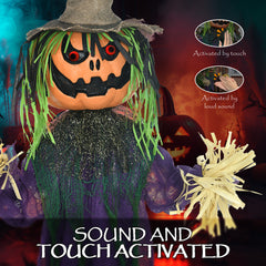 HOMCOM 3'6" Pumpkin Scarecrow Halloween Animatronic، مع عيون متوهجة