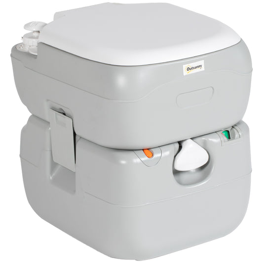 Outsunny Portable Toilet for Adults, 22L Camping Toilet with Seat, Lid and Anti-Leak Handle Pump, Outdoor Travel Toilet with Detachable Tanks for Camping, Boating, Hiking, Travel, RV, Grey