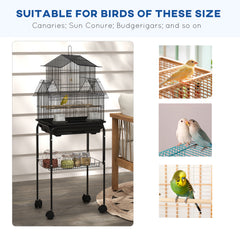 PawHut Metal Bird Cage with Plastic Swing, Perch, Food Container, Tray, Handle, for Finches, Canaries, Budgies, 43.5 x 33 x 121