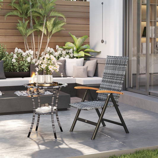 Outsunny Outdoor Folding Rattan Chair with Armrests, High Backrest, for Garden, Camping, Balcony, Porch - Light Grey