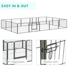 PawHut 16 Panels Heavy Duty Puppy Playpen, for Small Dogs, Indoor and Outdoor Use - Grey