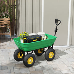 Outsunny 125 Litre Large Garden Cart Heavy Duty 4 Wheel Trolley Dump Wheelbarrow Tipping Truck Trailer - Green