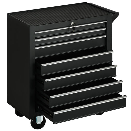 DURHAND 7-Drawer Rolling Tool Chest on Wheels, Lockable Tool Cabinet with Side Handle, Metal Tool Box Trolley for Garage, Workshop, Matte Black