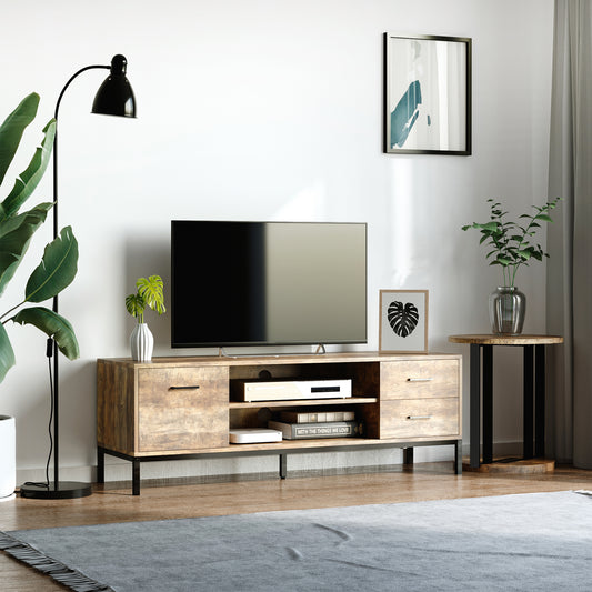 HOMCOM Light Industrial-Style TV Stand Cabinet - Brown/Black