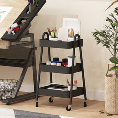 HOMCOM 3-Tier Storage Trolley on Wheels - Black