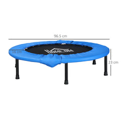 HOMCOM â96cm Mini Fitness Trampoline Home Gym Yoga Exercise Rebounder Indoor Outdoor Jumper with Safety Pad, Support Up to 100 KG, Blue and Black