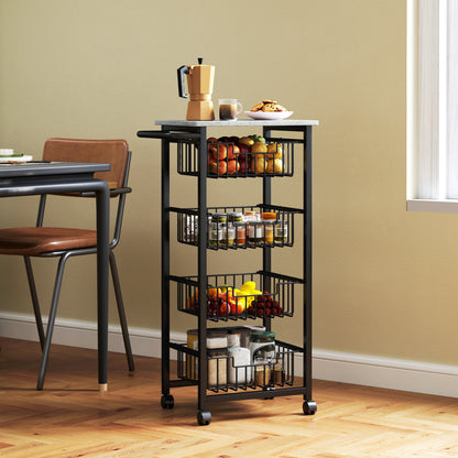 HOMCOM Four Basket Mobile Kitchen Island, with Brakes - Grey/Black