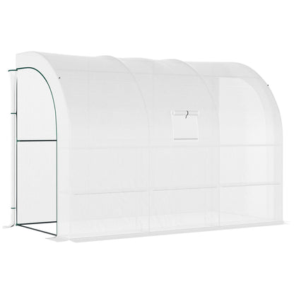 Outsunny Outdoor Walk-In Greenhouse, Plant Nursery with Zippered Doors, PE Cover and 3-Tier Shelves, White, 300 x 150 x 213 cm