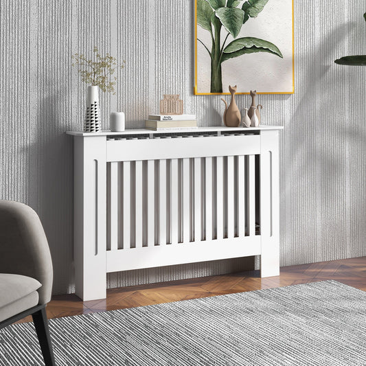 HOMCOM Slatted Radiator Cover Painted Cabinet MDF Lined Grill in White (112L x 19W x 81H cm)