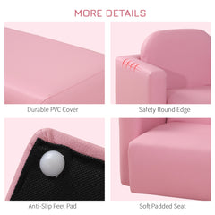 HOMCOM 2 In 1 Toddler Sofa Chair, 48 x 44 x 41 cm, for Game Relax Playroom, Pink