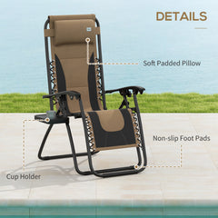 Outsunny Zero Gravity Lounger Chair Set of 2, Folding Reclining Patio Chair with Padded Seat, Cup Holder, Soft Cushion and Headrest for Poolside, Camping, Coffee