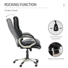 HOMCOM Home Office Chair High Back Computer Desk Chair with Faux Leather Adjustable Height Rocking Function Black