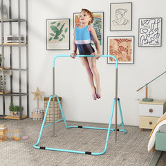 HOMCOM Kids Gymnastic Bar, with Adjustable Height, Foldable Horizontal Bars - Light Blue