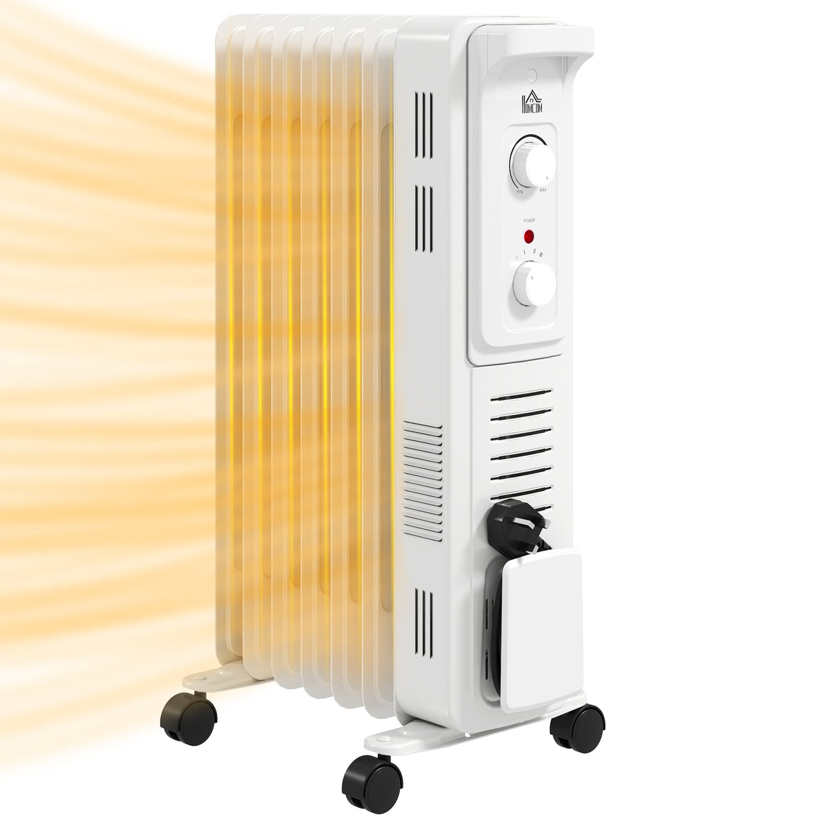 HOMCOM 1500W Quiet Oil Filled Radiator, 7 Fin Energy Efficient Portable Electric Heater with 3 Heat Settings, Adjustable Thermostat, Safety Tip Over, Overheat Protection, for Home, White