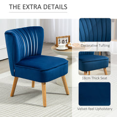 HOMCOM Modern Accent Chair, Fabric Living Room Chair with Rubber Wood Legs and Thick Padding, Dark Blue