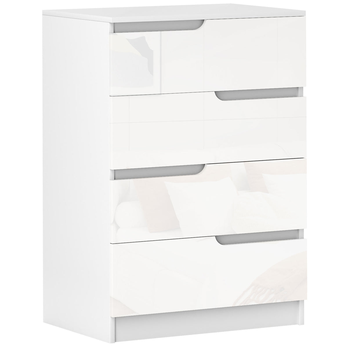 HOMCOM Chest of Four High Gloss Front Drawers - White