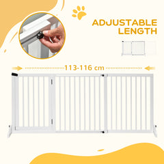 PawHut Wooden Dog Gate, Dog Fence Indoor, Freestanding Dog Barrier, Adjustable Lockable Fence with 3 Panels, 71H x 113-166W cm, White