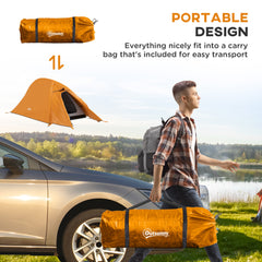 Outsunny Double Layer Camping Tent, 1-2 Man Backpacking Tent with Carry Bag, 2000mm Waterproof and Lightweight, Orange