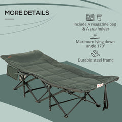 Outsunny Foldable Sun Lounger, Padded Patio Camping Bed with Carry Bag, Magazine Bag and Cup Holder for Outdoor, Garden, Porch, Grey