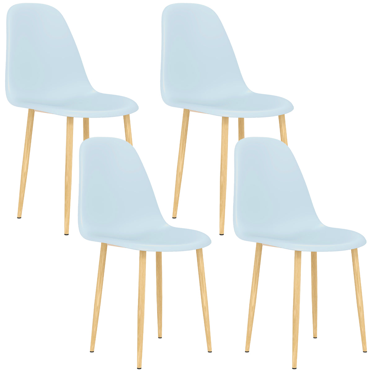 HOMCOM Modern Dining Chairs Set of 4, Kitchen Chairs with Backrest and Steel Legs for Dining Room, Living Room, Light Blue