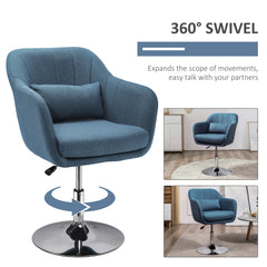 HOMCOM Swivel Linen Fabric Accent Chair for Living Room Contemporary Vanity Armchair with Adjustable Height Thick Cushion Lumbar Support Armrest for Bedroom Office Blue