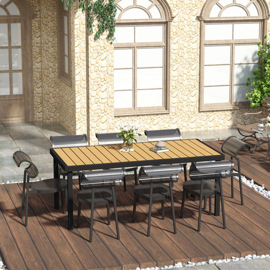 Outsunny Aluminium Outdoor Garden Dining Table for 8 People, Faux Wood Top, for Garden, Patio, 190 x 90 x 74 cm, Natural