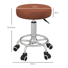 Vinsetto PU Leather Rolling Stool, Height Adjustable Stool Chair with Wheels for Salon, Massage, Spa, Brown