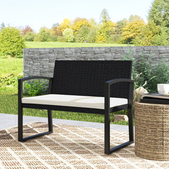 Outsunny Two-Seater Rattan Garden Bench - Beige/Black