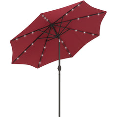 Outsunny 2.7m Patio Garden Umbrella Outdoor Parasol with Tilt Crank and 24 LEDs Lights (Red)