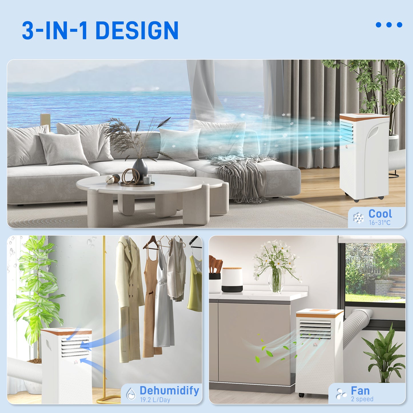 HOMCOM Portable Air Conditioner 7000 BTU, 4-in-1 Mobile Air Conditioning Unit with Cooling, Fan, Dehumidifier & Sleep Mode, LED Display, Remote Control, 24H Timer, Window Kit for Rooms up to 26√£≈Ω¬°