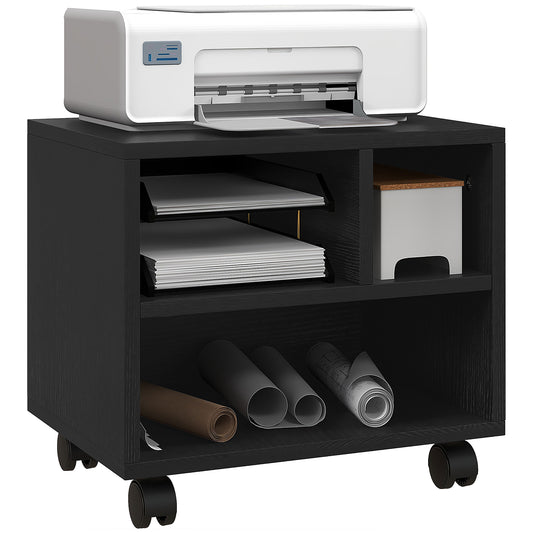 HOMCOM Three-Compartment Printer Cabinet, with Wheels - Black