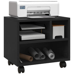 HOMCOM Three-Compartment Printer Cabinet, with Wheels - Black