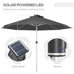 Outsunny 3m Parasol, with Solar-Powered LED Lights - Grey