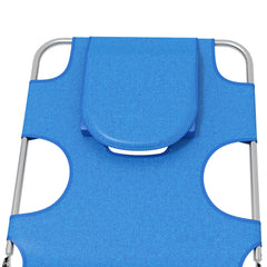 Outsunny Foldable Sun Lounger Set of 2 with Reading Hole, Portable Sun Lounger with 5 Level Adjustable Backrest, Reclining Lounge Chair with Side Pocket, Headrest Pillow, Blue