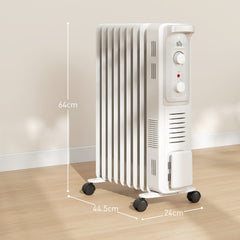 HOMCOM 2000W Quiet Oil Filled Radiator, 9 Fin Energy Efficient Portable Electric Heater with 3 Heat Settings, Adjustable Thermostat, Safety Tip Over, Overheat Protection, for Home, White