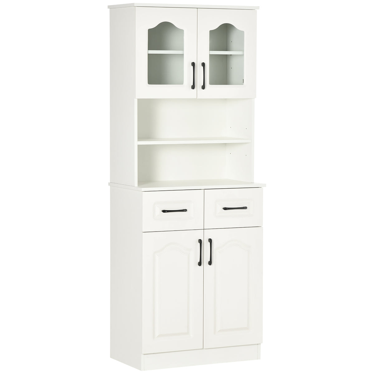 HOMCOM Kitchen Cupboard, Freestanding Storage Cabinet with 2 Adjustable Shelves, 2 Drawers and Open Counter for Living Room, Dining Room, 168cm, White