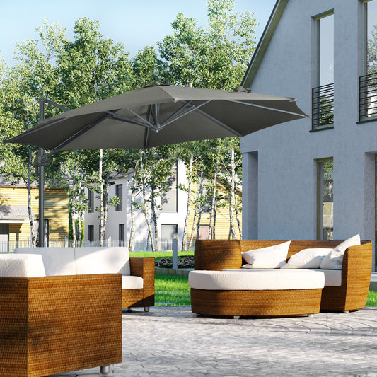 Outsunny 3 x 3(m) Cantilever Parasol with Cross Base, Garden Umbrella with 360√Ç¬∞ Rotation, Crank Handle and Tilt for Outdoor, Patio, Grey